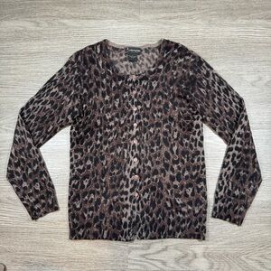 Cashmere Leopard Print Cardigan Sweater